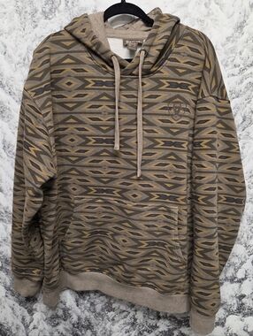 Ariat Mens All Over Printed Hooded Sweatshirt, XXL Brown/Tag Aztec Print